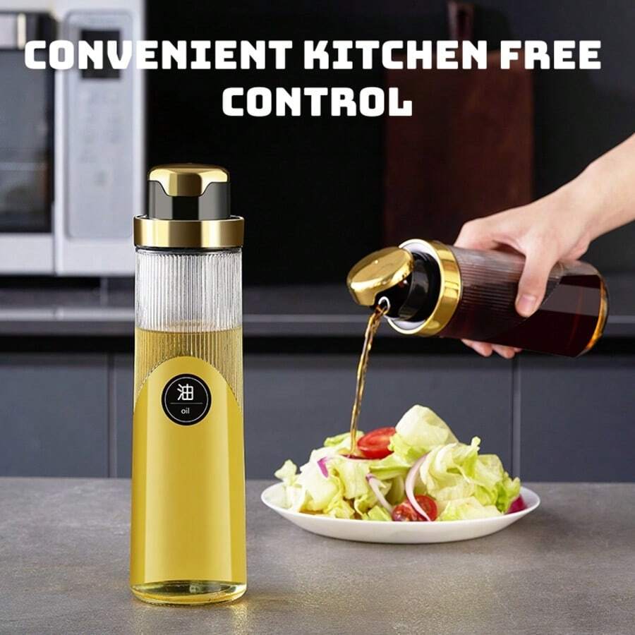 Dispensador de aceite automático de gran capacidad - Aceitera de vidrio con pico de sellado automático, sin goteo y sin residuos para la cocina, aceite, vinagre, salsa de soja