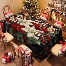 1/20pcs Christmas Tablecloth, Luxurious Red White Floral And Red Christmas Berries Patterned Tablecloth, Christmas Atmosphere Decoration, Vibrant Dining Table Arrangement For Kitchen, Dining Table, Festive Party, Outdoor Picnic - Multicolor - View 2