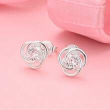 一对925纯银镀层极简主义锆石耳钉，时尚迷人的圣诞礼物，女士珠宝。 - 銀色 - 查看 1