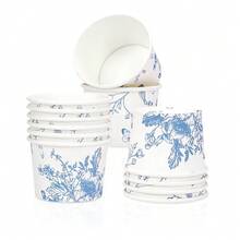 10 件/20 件/50 件蓝白花卉纸奶油杯中国风蝴蝶花纸杯花卉零食杯蓝色花朵冰淇淋杯圣代冻酸奶汤生日派对用品 - 彩色 - 查看 4
