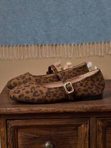 女士时尚方头豹纹一脚蹬鞋，百搭，适合办公室、休闲、户外、春夏季，高品质平底玛丽珍芭蕾平底鞋，适合派对、婚礼 - 豹紋 - 查看 4