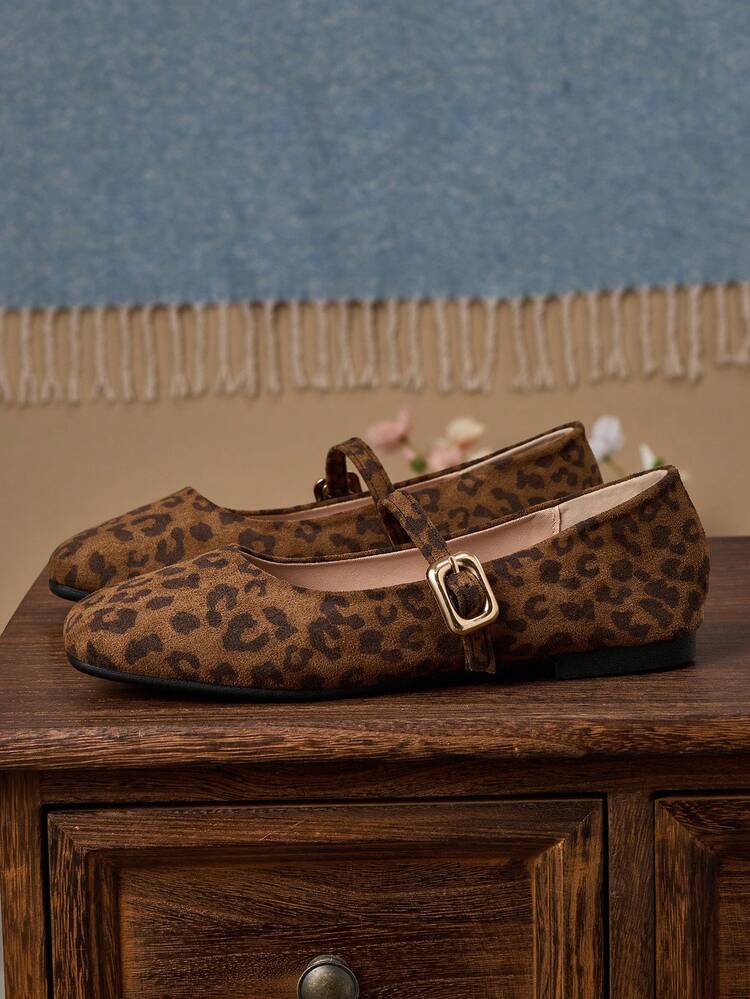 Women's Fashion Square Toe Leopard Print Slip-On Shoes, Versatile For Office, Casual, Outdoor, Spring/Summer, High-Quality Flat Mary Jane Ballet Flats For Party, Wedding - Leopard - View 4