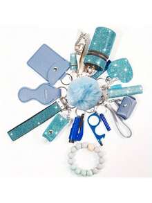 15pcs Rhinestone Safety Keychain Set For Women, Wristlet Keyring With Storage Pouch & Pom Pom Card Holder Accessories Kit - Nhiều màu - Xem 14