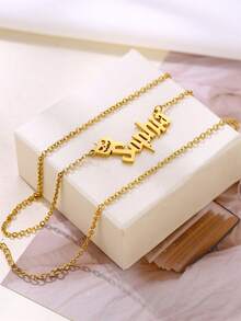 Colar Personalizado com Pingente de Abóbora, Colar com Pingente de Letra Personalizado em Aço Inoxidável, Joia de Moda Minimalista, Presente de Halloween, Natal, Aniversário - Dourado - Visão 10