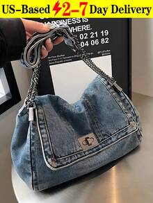 [US Local Warehouse]Winter New Fashion Classic Joker Solid Color Retro Wash Jeans Material Metal Chain Shoulder Bag Quilted Embroidery Thread Decoration Design Large-Capacity Shoulder Bag Suitable For Shopping And Outing New Commuter Large Capacity Multifunctional Travel Bag Cow Pattern Zebra Pattern Letters Leopard Pattern Diamond Contrast Color Stitching Mommy Bag Unisex Student Fashion Casual Bag Punk Couple Travel Bag Valentine's Day Gift Waterproof Fabric Travel,Tote Bags For Women,Tote Bag,Work Bag,Bolso De Playa,Halloween Bag,Beach Bags,Canvas Tote Bag,Beach Bags For Women,Purses,Tote Bag,Purses And Bags Women,Carteras Para Mujer,Crossbody Bags For Women,Wedding,Wedding Items,Travel Essential,Bolsas De Mujer,Bolsas Elegantes Para Mujer,Pumpkin,Autumn,Halloween,Fall,Christmas,Thanksgiving,Festival,Cyber Monday,Holiday,Gift,New Year,Snow,Winter,Warm,End-Of-Year,Party - 彩色 - 查看 1