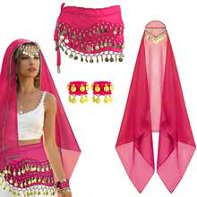 Belly Dance Set Belly Dance Chiffon Hip Scarf, Bandana Wrist Bracelet Dance Accessories With Gold Coins - Multicolor - View 17