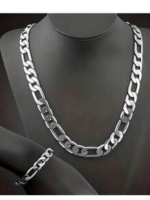 Conjunto de 2 colares de corrente cubana de aço inoxidável clássico, durável, hipoalergênico, à prova d'água - adequado para uso diário