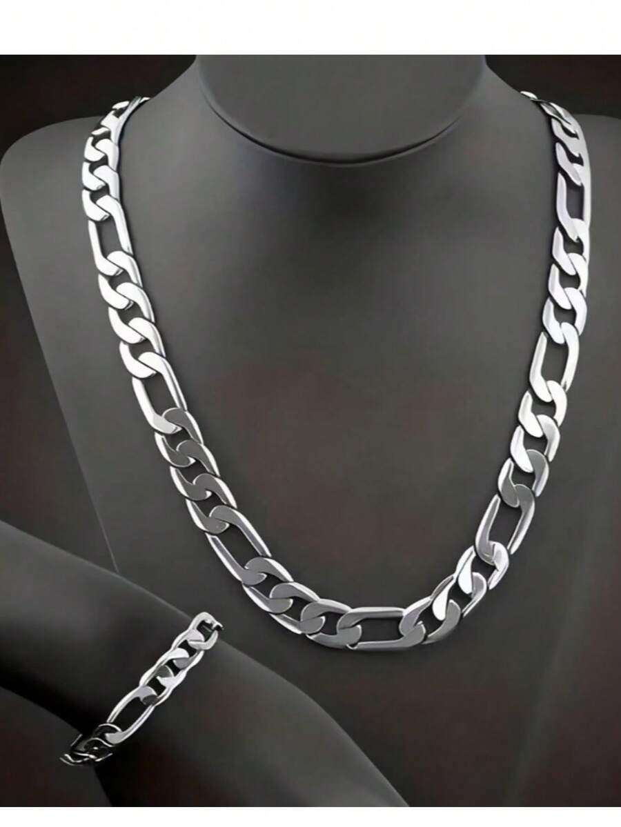 Conjunto de 2 colares de corrente cubana de aço inoxidável clássico, durável, hipoalergênico, à prova d'água - adequado para uso diário