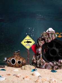 1pc Sunken Ship/Submarine Decor, Aquarium Ornament, Fish Tank Landscape Breeding Shelter - Brown - View 9