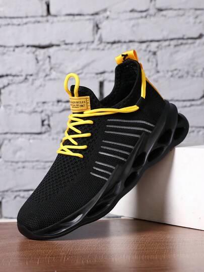 Men's Breathable Perforated Knit Casual Sports Running Shoes, Suitable For All Seasons