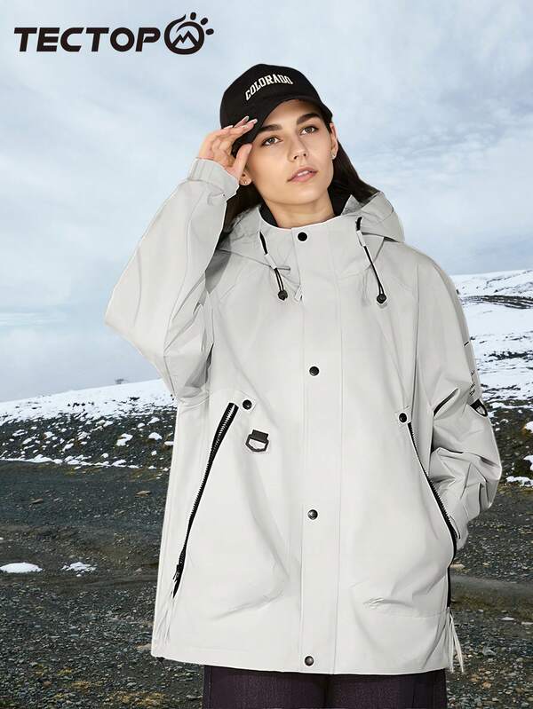 TECTOP Women's Hooded Windbreaker Jacket, Wind-Resistant And Warm, Multiple Zipper Pockets, Casual And Comfortable, Suitable For Hiking And Trekking,Fleece