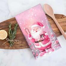 12pcs/100pcs Christmas Pink Santa Claus And Christmas Tree Pattern Dishcloths, Suitable For Restaurants, Kitchens, Bathrooms, Daily Decoration, Daily Family Party Decoration, Home Decoration, And Brightly Colored Household Items. It Can Be Given As A Gifts