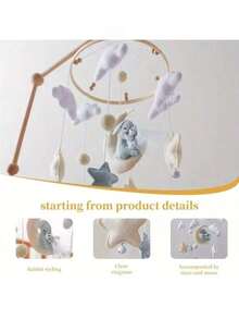 婴儿绵羊和星月床铃，手工制作的婴儿床摇铃，可爱的动物造型摇铃玩具，促进眼手协调能力发展，儿童房装饰，混合颜色，新生儿床铃玩具，亲子互动、生日、圣诞节的最佳礼物