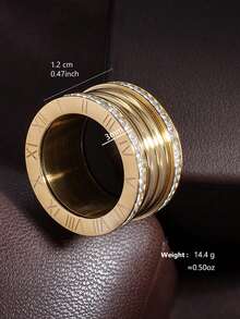 rakol 1pc Fashionable Stainless Steel Roman Time Decorated Closed Ring, Suitable For Women Daily Wear - Yellow Gold - View 8
