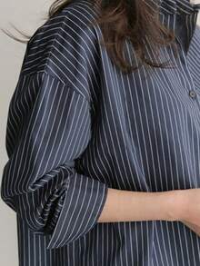 Nueva camisa BF de manga larga con rayas verticales azules veraniegas, estilo universitario, corte holgado, camisa moderna y versátil. - Azul - Ver 10