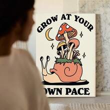 1Pc 2D Flat Printing Snail Mushroom, Naturally Grown, Illustration Art Style Slow Life Philosophy, Moon And Stars Embellishment, Hand-Drawn Cartoon Style Personalized Decoration, Warm And Healing, Modern Minimalist Style Canvas Wall Art For Living Room Office Wall Decor For Bedroom Bathroom Framed Wall Poster Art Prints Ready To Hang Pictures Home Decorations - 彩色 - 查看 5