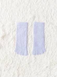 1 Pair Women's Autumn/Winter Thick Thermal Lined Toe Socks, Warm Coral Velvet Mid,Calf Socks For Indoor/Home Wear, Cozy Socks