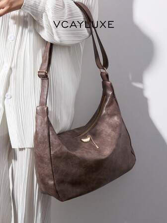 Vintage Metal Lock Patchwork Brown Faux Leather Lining Fabric Adjustable Detachable Strap Bucket Bag, Multi-Wear Fashionable Women's Commuter Bag, Zipper Closure Tote Handbag Shoulder Bag, Suitable For Office Lady, College Student, Travel, Shopping, Afternoon Tea, Autumn/Winter