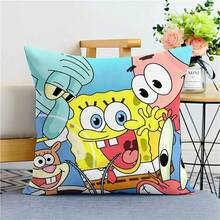 1 Stück SpongeBob Cartoon Quadrat Plüsch Kissenbezug, super weicher Kurzflor, verdeckter Reißverschluss, Sofa Schlafzimmer Auto Deko Kissen, geeignet für Party/Feiertags Dekoration, einseitig bedruckt ohne Füllung