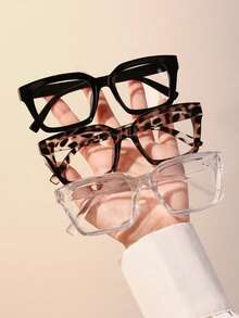 3副/套 女士几何框透明眼镜，时尚眼镜，日常装饰配件，透明眼镜配件，女士眼镜配件