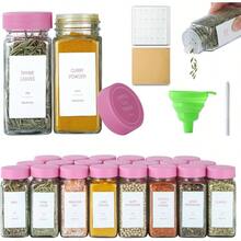 Spice Jars With Label 4oz Glass Spice Bottles With Shaker Lids Seasoning Containers With Funnel, Chalk Pen Cabinet Drawer Rack Black, 24 - Pink + 24 - View 2