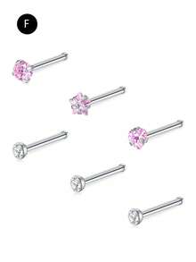 CIZME 6Pcs/Set Pink Nose Studs Nose Rings For Women 20G L Corkscrew Bone Nose Ring Nose Stud Stainless Steel Nose Screw Studs Nose Rings Studs Stainless Steel Nostril Nose Piercing Jewelry - Pink-a - View 8