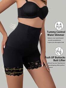 女士高腰塑形提臀裤，光滑弹力面料，交叉收腹设计，日常塑形提臀 - 黑色 - 查看 4