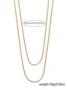 1pc Fashionable Minimalist Extra Long Golden Stainless Steel Snake Bone Necklace, Layered Wear For Sweaters, Suitable For Women's Daily, Festival, Party Matching And Gift
