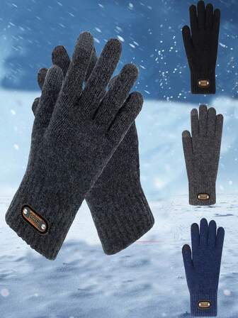 Vinterhandskar för män och kvinnor - varma pekskärmshandskar för kallt väder, ullstickade termiska handskar för vuxna för bilkörning och sms