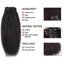 9A Grade Brazilian Remy Human Hair, Seamless Straight Clip-In Hair Extensions, Daily Wear, Brazilian Virgin Hair, Full Head Curly Clip-In Hair Extensions, Brazilian Remy Hair Extensions, For Women - S1B - View 3