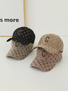 1 pieza Gorra de béisbol decorativa de poliéster con protección UV, estilo bohemio casual a cuadros y con letras, para mujer, de moda minimalista versátil para el otoño/invierno con visera curva ajustada, unisex - gorra de béisbol - Ver 5