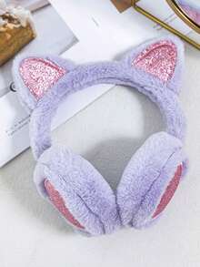 1pc Children's Warm Cute Cat Ear & Heart Shaped Ear Muffs, Autumn/Winter
