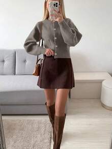 SEREN Autumn And Winter New Women's Round Neck Camel Color Single Breasted Long Sleeved Knitted Cardigan Top, Fashionable, Simple, Versatile, Street Casual And Lazy Style Suitable For Daily Commuting Sweater Coat Women's Clothing Chic Autumn