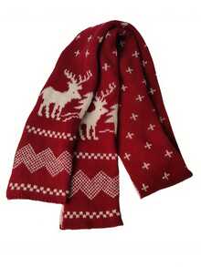 1 pieza Bufanda con tema navideño, bufanda roja con diseño de árbol de Navidad y renos, regalo de vacaciones navideñas