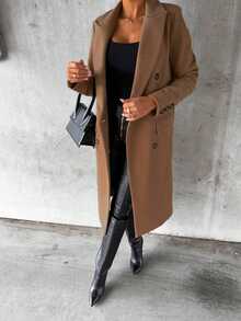 Plus Size Women's Elegant Solid Color Button Coat Jacket, Autumn/Winter