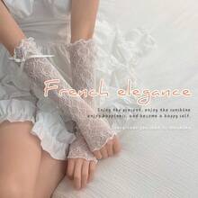 Lady Lace Sleeve Cap With Bow Trim Lace Sock Cover For Girls - Lolita Openwork Lace Hand Sleeves - Japanese Ballet Sleeve Cover