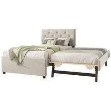 Upholstered Bed, 140x200cm, Bed With Slatted Base (Without Mattress), Bed With Storage Container, Velvet, Minimalist, - Beige + Velvet + 90cm*200cm - View 6