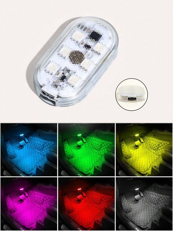 1pc Car Interior LED Light, Multicolor LED Car Decor Ambient Lighting With 6 Bright LED Beads, Portable USB Rechargeable Car Interior Night Light