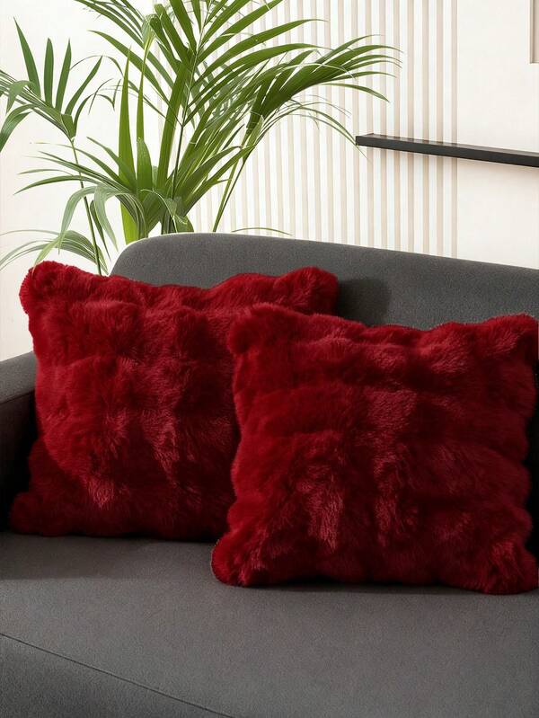 1pc Solid Color Plush Cushion Cover, Multi-Color Options, Faux Fur Cozy Soft Striped Decorative Throw Pillow Cover, Warm And Comfortable, Plush Surface, Zipper Closure, Suitable For Living Room, Bedroom, Party Decoration,Insert Not Included, Fits 12x20/16x16/18x18 Inch, Machine Washable, Autumn Decor, Winter Decor, Room Decor