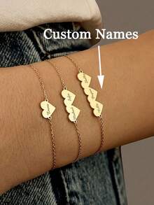 1件定制心形名字手链，可刻1-3个名字，复古简约设计，适合日常佩戴或作为情人节、圣诞节礼物，优雅时尚，也是生日、万圣节、圣诞节的理想礼物之选。 - 彩色 - 查看 2