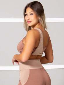 Fitness Top With Tulle Detail In The Gym 11174 - Rust Brown - View 2