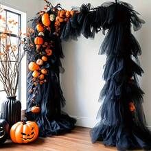 Cortina de veludo preto/branco/champanhe profundo de Halloween de 1 peça de 787,4 polegadas - Decoração de atmosfera de terror de tamanho grande, adequada para arcos ao ar livre, cerimônias de igreja e cenários de festa, sem penas, material de poliéster, decoração de Halloween, estilo gótico, material leve, cortina de alta qualidade, cenário de evento, planejador de eventos, decoração assustadora para casa - Preto - Ver 4