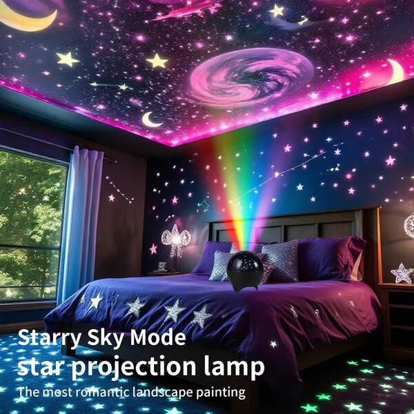 1pc New Atomic Bomb Star Moon Projection Lamp, Modern Black With Data Cable, Wide Projection Area, Room Atmosphere Light, Stars And Moon, Suitable For Holidays, Gifts, Outdoor