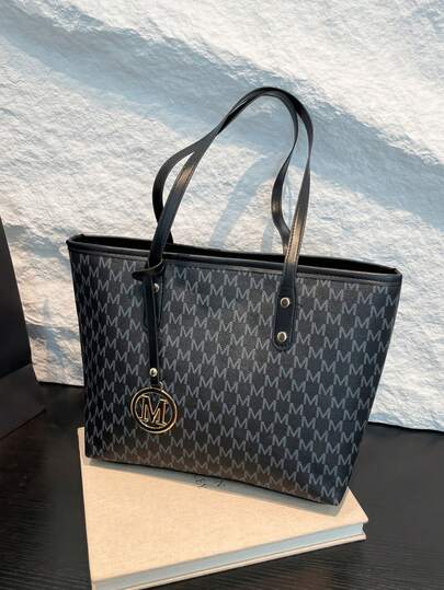 Bolso de hombro con estampado completo, bolso de tote con estampado de letra vintage como regalo del Día de la Madre, bolso de hombro de gran capacidad