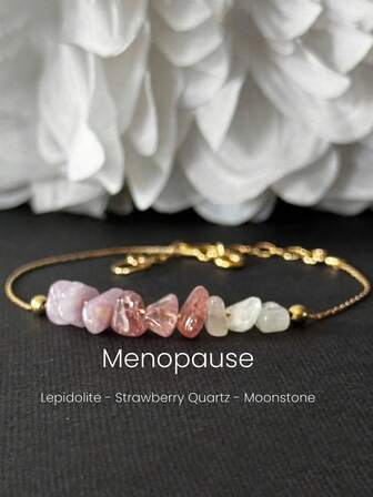 更年期手链荷尔蒙平衡水晶，采用原始水晶草莓石英和月光石制成