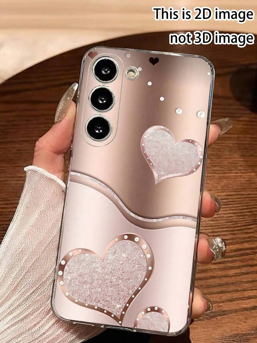 1个闪亮钻石心形透明软手机壳，适用于三星Galaxy A04e/12/A13/A14/A34/A50/A52/A53/A54/S21/S22/S23/S24/S25/S25 Ultra。此款设计为平面印刷，并非莫桑石。由于拍摄时的光线条件不同，实物颜色可能略有差异。
