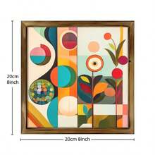 1pc 2D Flat Wooden Wall Decoration 8x8 Inch, Abstract Geometric Pattern, Colorful Dots, Modern Art Style, Gift For Bedroom Living Room Corridor Wall Art, Room Decoration, Framed - Multicolor - View 8