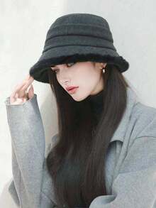 1pc Fleece Patchwork Bucket Hat, Warm Thick Windproof Earflap Beanie Suitable For Autumn And Winter Everyday Use Winter Outfits