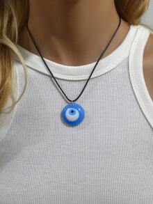 1pc Fashionable Turkish Evil Eye, Water Drop & Heart Pendant Necklace - Blue - View 4