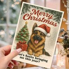 1pc Christmas Greeting Card With Adorable Dog In Santa Hat - Festive Cartoon Design, Perfect For Pet Lovers, Holiday Celebrations & Gift Giving, Paper Material, No Batteries Needed, Christmas Decorations, German Shepherd Christmas Card, Christmas Cheap Thing, Design Paper Christmas Mouse, Christmas Stuff Cheap, Highland Christmas Card, Christmas Card With Envelope